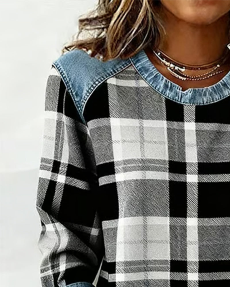 Anna | Sweatshirt avec Patchwork à Carreaux