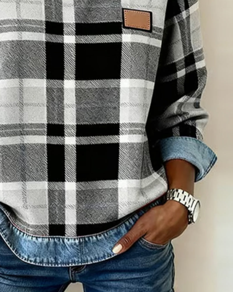 Anna | Sweatshirt avec Patchwork à Carreaux