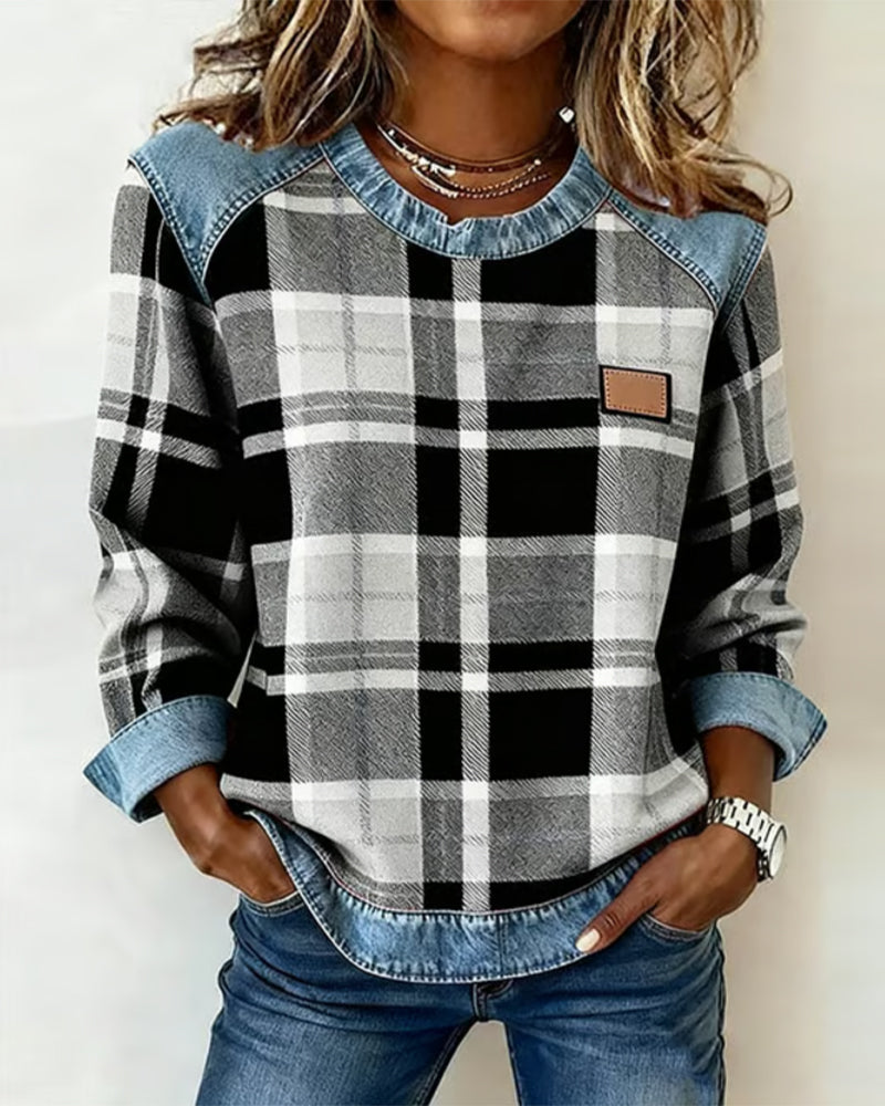 Anna | Sweatshirt avec Patchwork à Carreaux