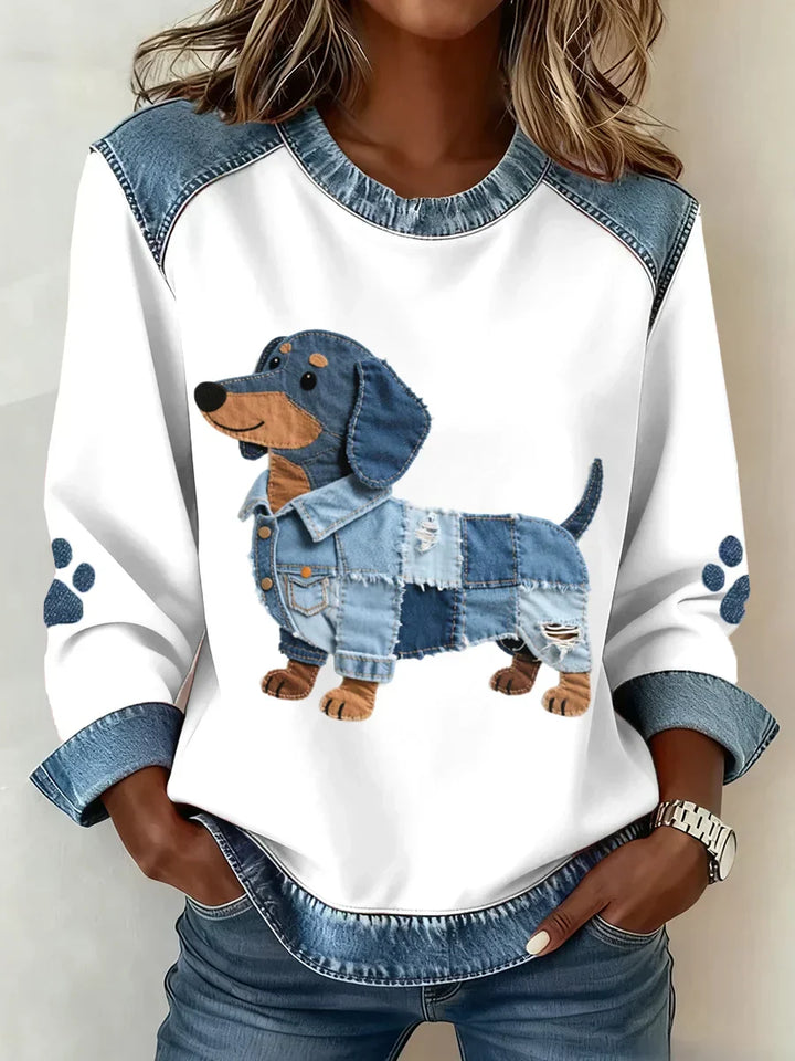 Lilah – Sweat-shirt avec imprimés de teckel et patchwork