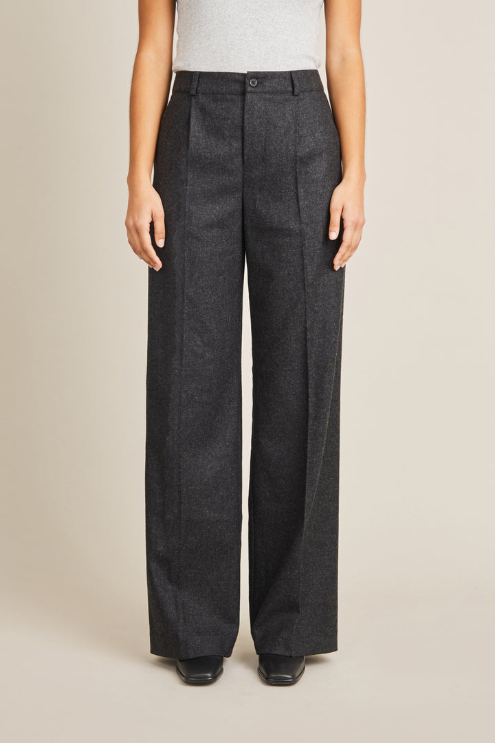Flannel palazzo pants in charcoal grey