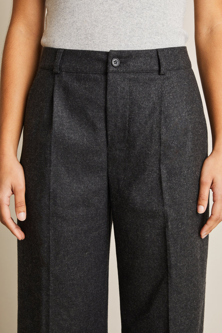 Flannel palazzo pants in charcoal grey