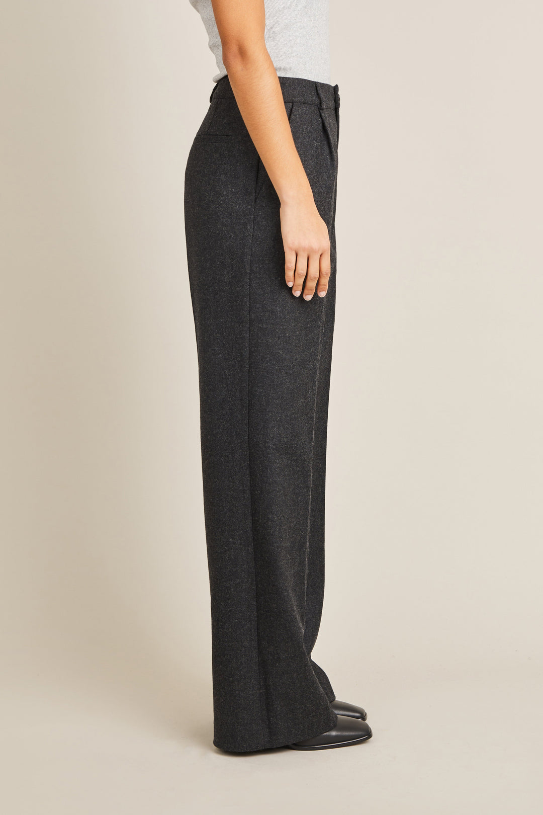 Flannel palazzo pants in charcoal grey