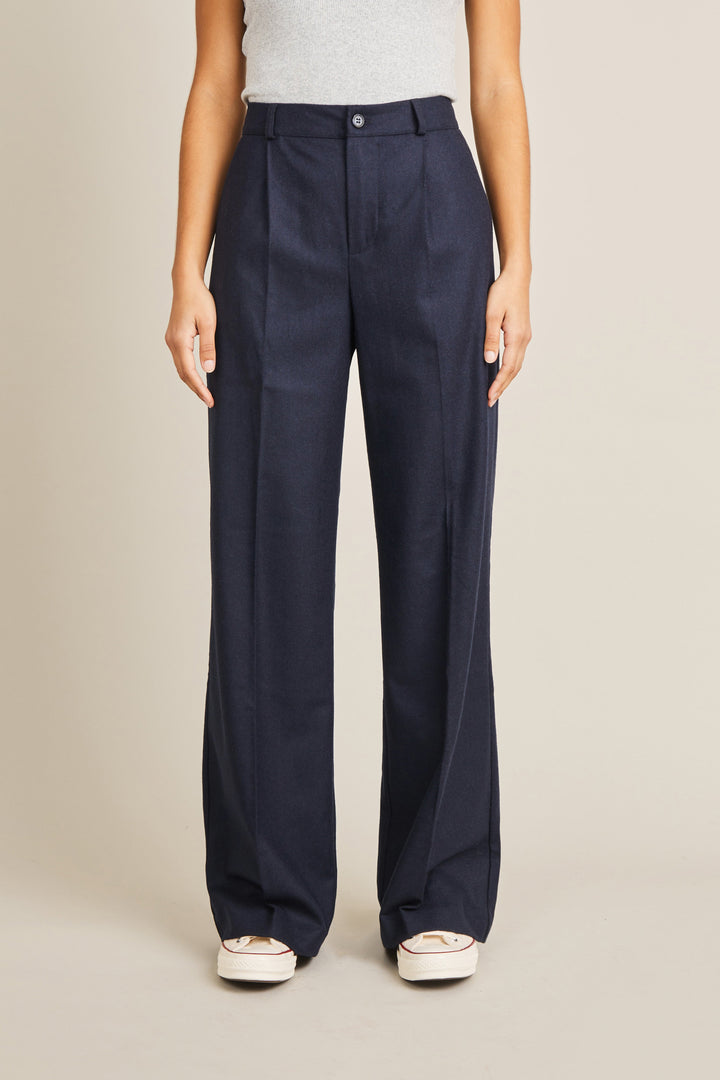 Flannel palazzo pants in navy blue