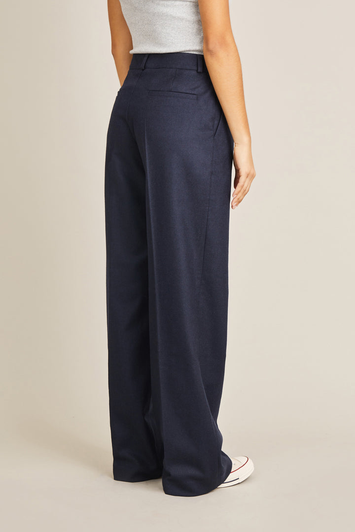 Flannel palazzo pants in navy blue