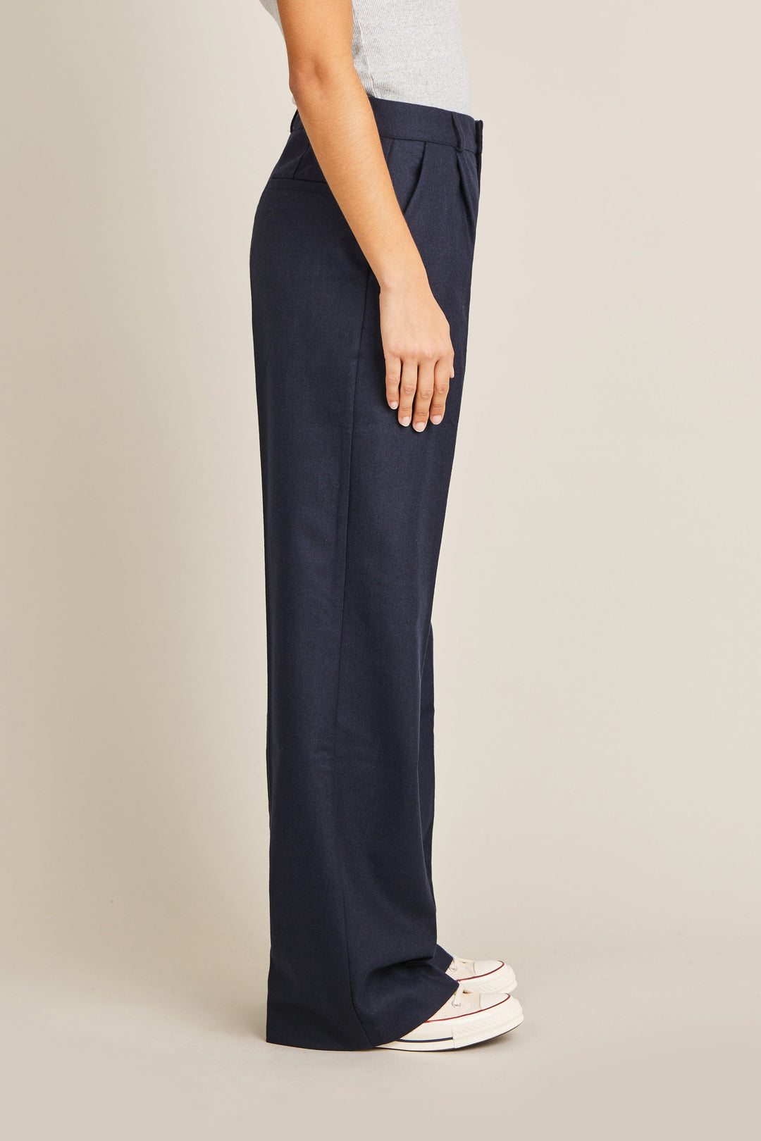 Flannel palazzo pants in navy blue