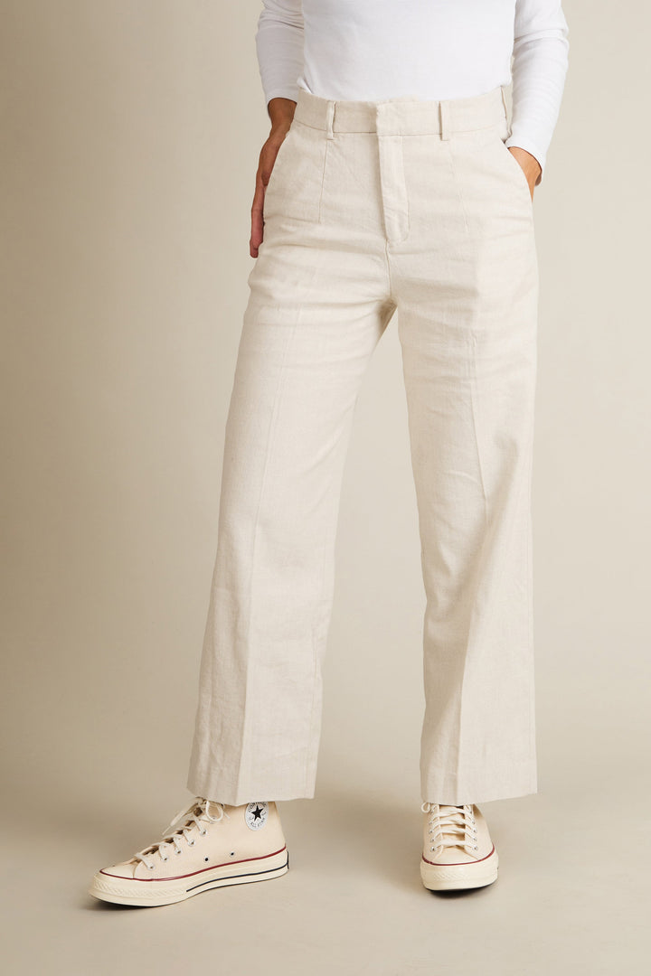 Ecru cotton-linen flared pants