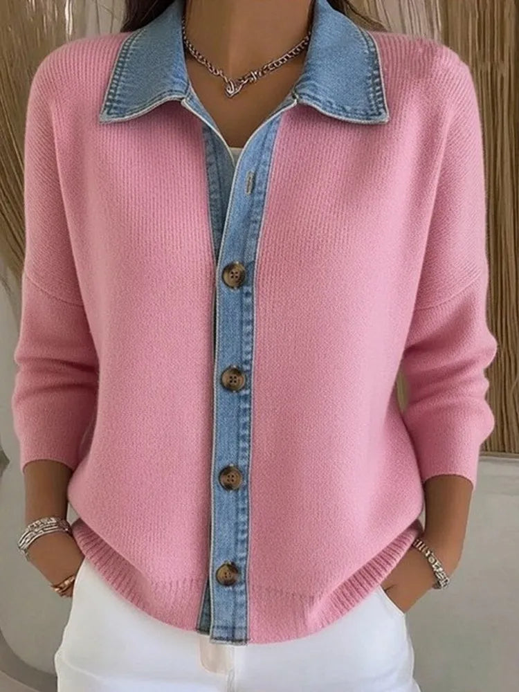 Léonie | Pull en Maille avec Col en Denim