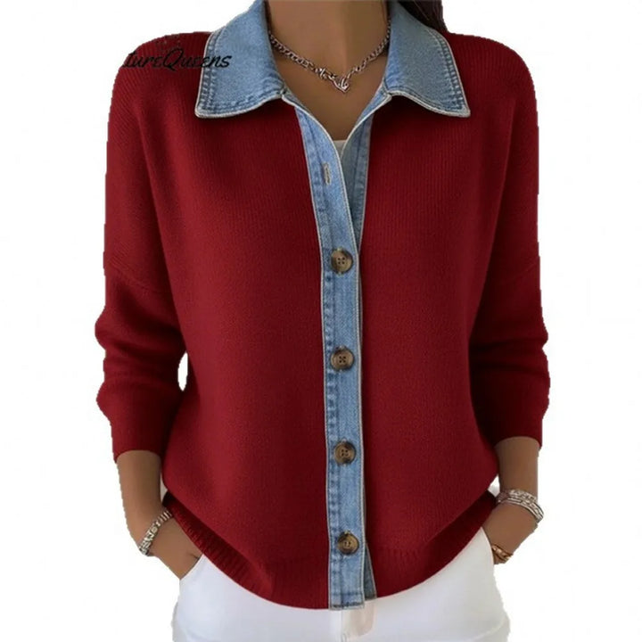 Léonie | Pull en Maille avec Col en Denim