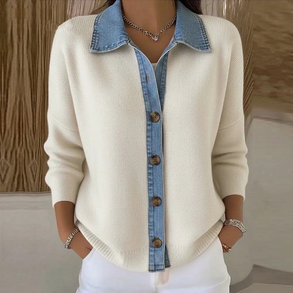 Léonie | Pull en Maille avec Col en Denim