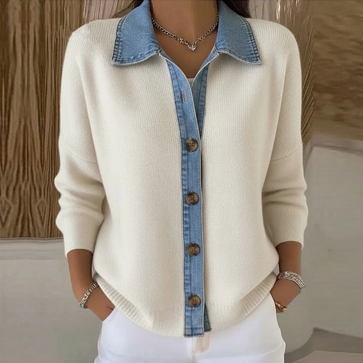 Léonie | Pull en Maille avec Col en Denim