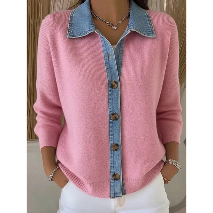 Léonie | Pull en Maille avec Col en Denim