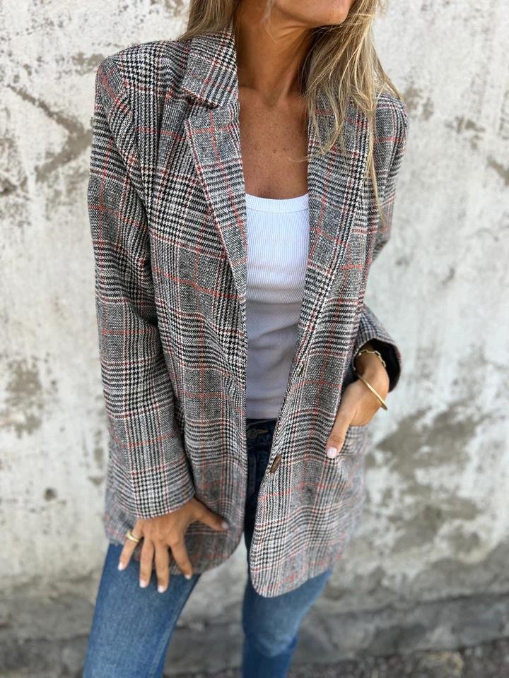 Amelia™ - Blazer décontracté à carreaux avec revers