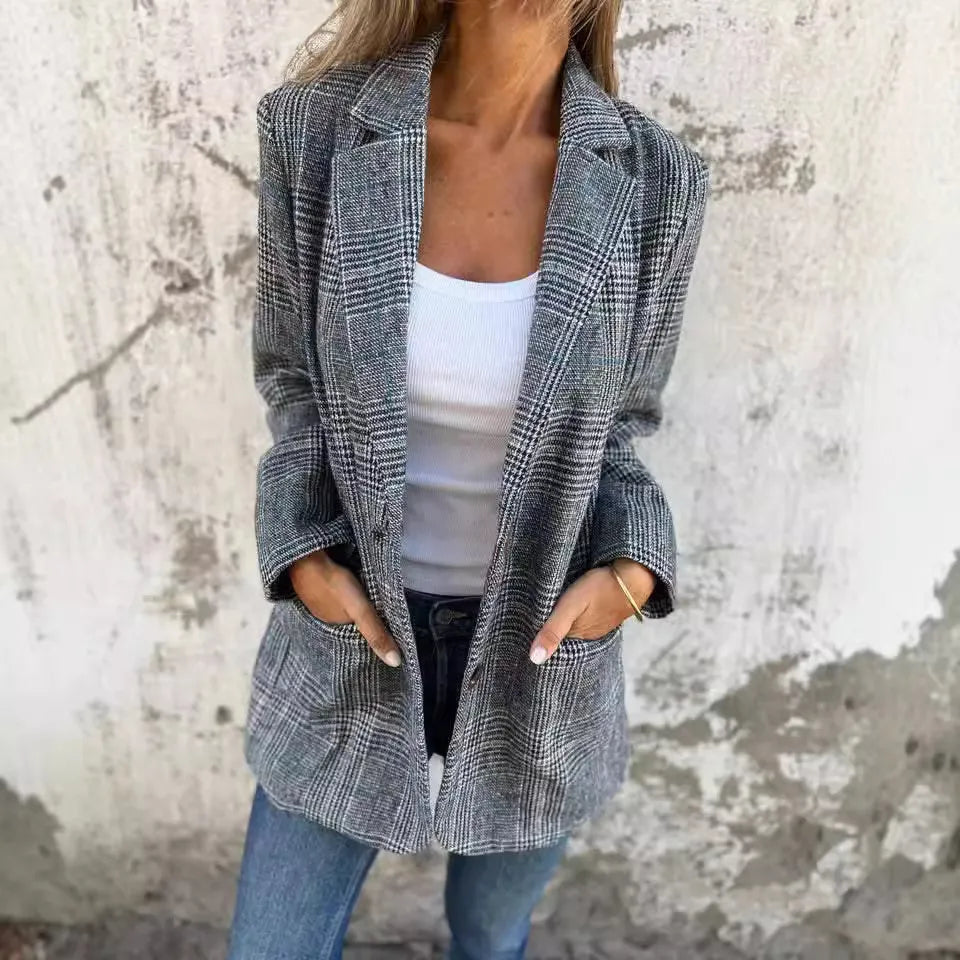 Amelia™ - Blazer décontracté à carreaux avec revers