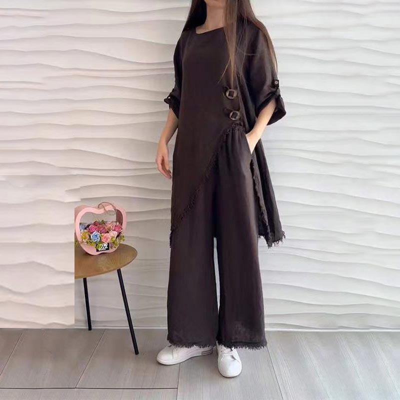 Costume de 2 pièces décontracté pour femmes avec rond suivant