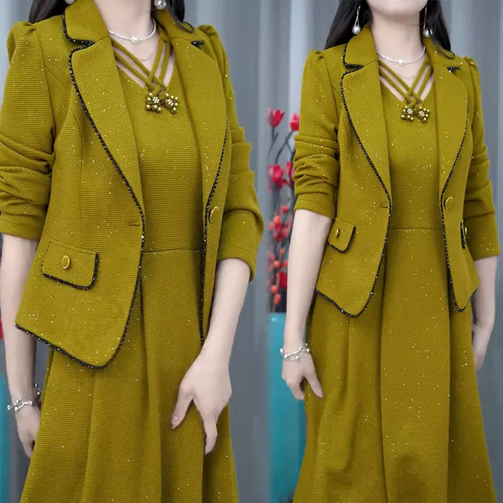 Ensemble 2 Pièces : Blazer Tendance et Robe Sans Manches pour Femme